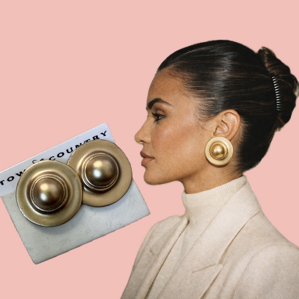 🧡 2 for 10$ Vintage Gold Dome Clip-On Earrings Deadstock NOS Statement